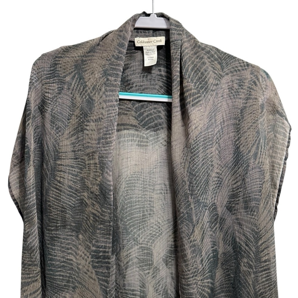 Coldwater Creek sheer tropical palm leaf print kimono in gray hue OS fits all - Picture 4 of 10